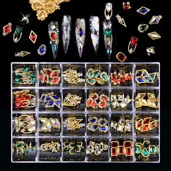 1 Kutu Kristal Nail Art Rhinestones Mücevher Süslemeleri Altın Metal Alaşım Kalp Tırnak Takılar DIY Tırnak Elmas Lüks Tırnak Aksesuarı