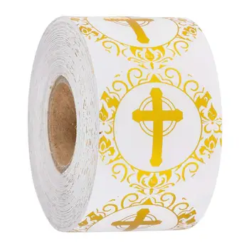 1 inç yaldızlı yuvarlak çapraz etiket dini Hıristiyan Namaz etiket zarf mühür etiket 50 / rulo