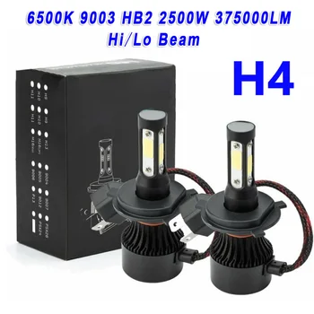 1 Çift 4 Tarafı H4 Araba LED far lambaları Yüksek Düşük İşın 6500K 9003 HB2 2500W 375000LM Su Geçirmez Far Otomatik ışık Aksesuarları