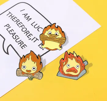 10 ADET / GRUP Yangın İblis Cassifah Emaye Pimleri Hareketli Kale Özel Anime Broş Yaka Rozeti Çantası Karikatür Takı