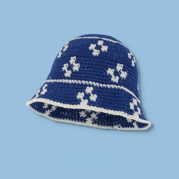 100 % El Dokuma Pamuk İpliği Tığ Kova Şapka Bahar Yaz Yumuşak güneş şapkası Kadın Çiçek plaj şapkaları Bob