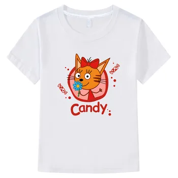 100 % Pamuk Yaz Çocuk Çocuk-e-kediler Baskı T-shirt Üç Yavru Rus Karikatür Çocuk T Shirt Kız Erkek Giysileri Unisex Tops