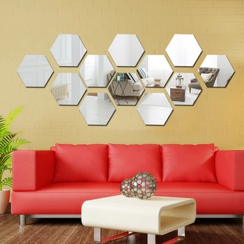 12 Adet / grup 3D Düzenli Altıgen Petek Dekoratif Akrilik Ayna Duvar Çıkartmaları Oturma Odası Yatak Odası Posteri Ev Dekorasyon