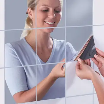 15x15cm 16 adet Ayna Duvar Sticker Kare Kendinden yapışkanlı Akrilik aynalı fayans Çıkartmalar Yatak Odası Banyo Ev DIY sanat dekoru
