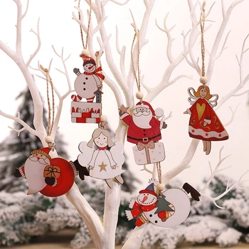 2 Adet Noel Ağacı Noel Baba Kardan Adam Asılı Dekorasyon Parti Doğum Günü Noel Ahşap Kolye Süsler Hediye