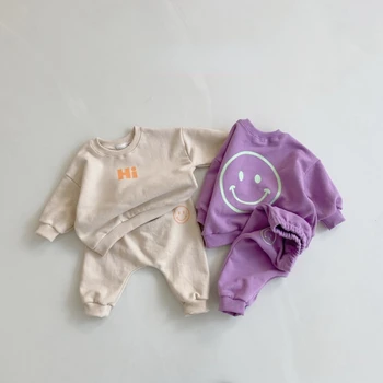 2 Parça Set Kıyafetler Çocuk Kazak Spor gündelik spor giyim Erkek Bebek Giysileri Yeni Çocuk Uzun Kollu Takım Elbise Bebek Kız Yuvarlak Yaka