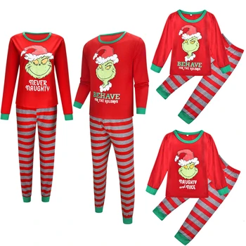 2022 Aile Eşleştirme Pijama Kıyafetler Baba Anne Çocuk Karikatür Baskı Noel Pijama Aile Sıcak Kıyafeti Giyim