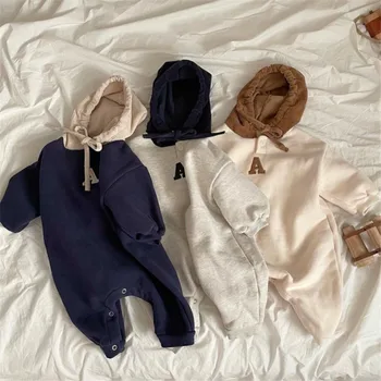2022 Bahar Yenidoğan Bebek Kız Giysileri Toddler Kostüm Kapşonlu Tulum Mektup Nakış Bebek Erkek Tulumlar 6M-2Y