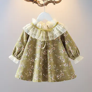 2022 Bahar ışık Lüks Yeni Kız Elbise Moda Çocuk Bebek Uzun Kollu Rahat Retro Çiçek Prenses Elbise Butik