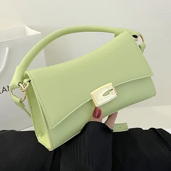 2022 Yeni Moda Kadınlar PU Deri çapraz askılı çanta Yeşil Siyah Aksiller Çanta Düz Renk Flap omuz çantaları askılı çanta Bolsas