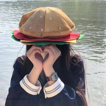 2022 Yeni Sevimli Cadılar Bayramı Hamburger Şapka Karikatür Gıda Cosplay Hamburger Şapka Şapkalar Oyun Etkinliği Rol Oynamak Performans Şapka Y2k