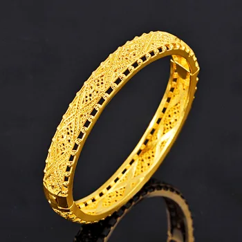 24k Gerçek Altın Renk İçi Boş kadın Bilezik Renk sabitleme Bohem Tarzı Sarı Altın Link Zinciri Bilezikler düğün takısı Hediye