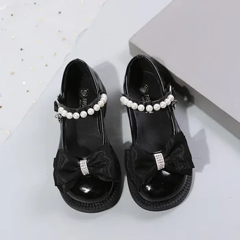 26-37 yay Çocuk deri ayakkabı Moda Patent Deri kız düz ayakkabı Siyah bej Okul ınci Çocuklar Prenses Mary Janes Ayakkabı