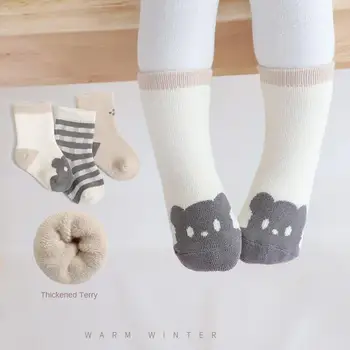 3 Çift/Çok Yenidoğan Bebek Çocuklar Terry Pamuk Çorap Çocuklar için Sıcak Çorap Kalın Kış Yumuşak Çocuklar Kızlar Termal Kat Çorap