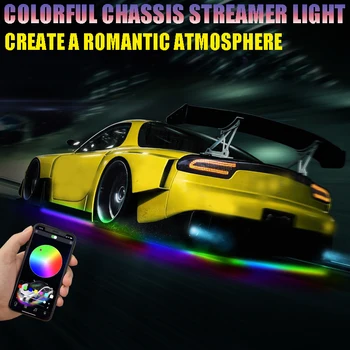 4 ADET Renkli / RGB LED Şerit App Kontrolü Akan Renk Altında Araba 90CM 120CM IP68 Tüp Underglow Gövde Altı Sistemi Neon ışık 12V