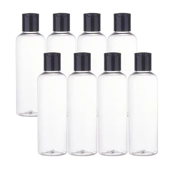8 Paket 5oz Büyük Şeffaf Plastik Doldurulabilir Şişeler Kozmetik Şişeleri Siyah Pres Kapaklar şampuan sabun Losyon