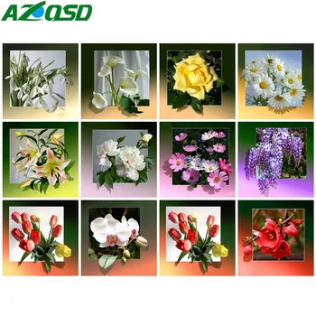 AZQSD 5d Elmas Boyama Çiçek Gül Papatya Yeni Gelenler Zambak Şakayık Elmas Nakış Çiçek Hediye El Yapımı Ev Dekorasyonu