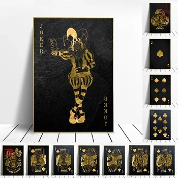 Altın Iskambil Kartları Joker Tuval Resimleri Poker kralı Posterler ve Baskılar duvar Sanatı Resimleri ıçin Oturma Odası Dekor Cuadros
