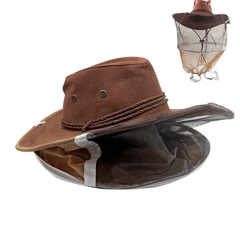 Arıcı Koruyucu Şapka Anti Arı Kumaş Naylon Net İplik Şapka Arıcılık Koruyucu Kapak Arıcı Kovboy Rahat Tasarım