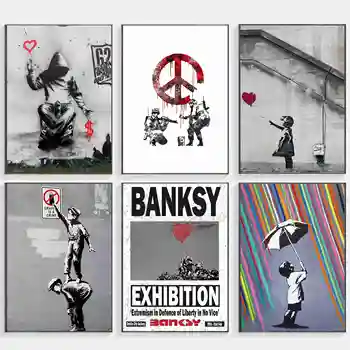 Banksy Graffiti Sanat Boyama Kız Kırmızı Balon Posteri Siyah Beyaz poster Soyut Duvar Ev Dekor sokak grafiti posteri