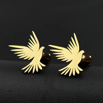 Barış güvercini Mens İçin Kol Düğmeleri Paslanmaz Çelik hayvan figürlü mücevherat İçi Boş Güvercin Desen Twins Blazer Kol Düğmeleri Düğün Baba Hediyeler