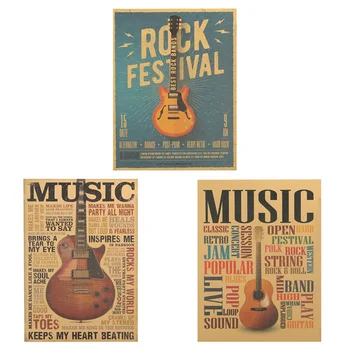 Baskılar Sanat Müzik Gitar Klasik Nostaljik Kraft Kağıt Posterler Kağıt Kapı Odası Bar Kahve duvar çıkartmaları Dekor Oturma Odası 2021