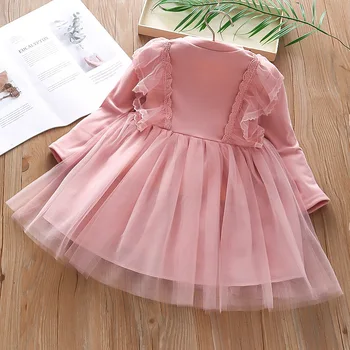 Bebek Kız Elbise 2022 Yeni Marka Bahar Sonbahar parti giysileri Çocuklar Pamuk Pembe Elbiseler çocuk Kostüm Kore Tarzı