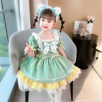 Bebek Kız İspanyolca Türk Elbise Bebek Lolita Prenses Balo Toddler Yaz Yeşil Elbiseler Çocuk 1st Doğum Günü Vestidos