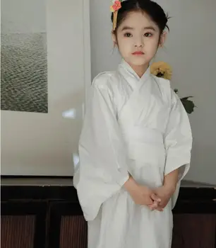 Beyaz Geleneksel Kimono Japon Kız Iç Çamaşırı Yukata Çocuk Bahar Vintage Pamuk Bornoz