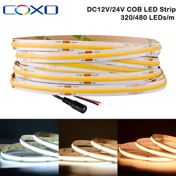 COB LED şerit 320 480 LEDs / m 5 M yüksek yoğunluklu esnek Led ışıkları RA90 3000 K 4000 K 6500 K bant şerit lineer UL listelenen DC12V 24 V