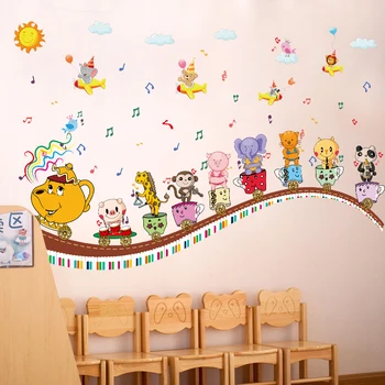 DIY Karikatür Demlik Hayvan Tren duvar çıkartmaları çocuk Odası Anaokulu Kreş Okul Sınıf Vinil Duvar Dekorasyon Çıkartmaları