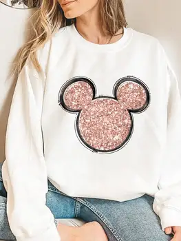 Disney Moda Bayanlar Kadın Tatlı Sevimli 90s Baskı Bayan Grafik Tişörtü Giyim Giyim Kadın Tatil Mickey Mouse Kazak