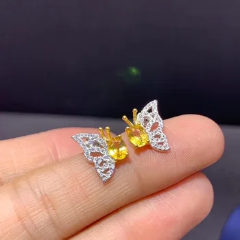 Doğal Safir Küpe nadir sarı safir 925 ayar gümüş bayan kelebek tarzı