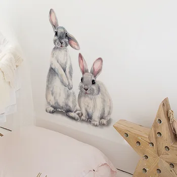 Duvar Sticker Yaratıcı İki Sevimli Tavşan çocuk Çocuk Odası Dekor Çıkarılabilir Duvar Kağıdı Oturma Odası Yatak Odası Duvar Tavşan Çıkartmaları
