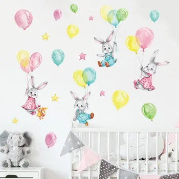 El Çizilmiş Balon Çıkartmalar Ev Sanat Duvar resimleri İçin Babys yer Çocuklar Çocuk Oda Dekor Çocuklar Oda Duvar Dekor Bunny Duvar Posterler