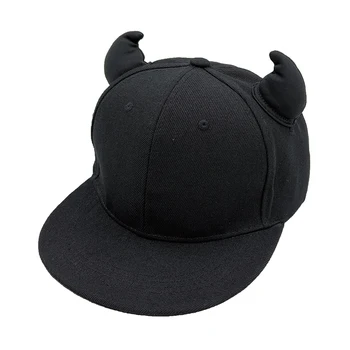 Erkek Kadın Hip-Hop Şapka Siyah Pamuk Punk Boynuz beyzbol şapkası Snapback Kap Boynuzları İle Açık Spor küçük şeytan güneş şapkası