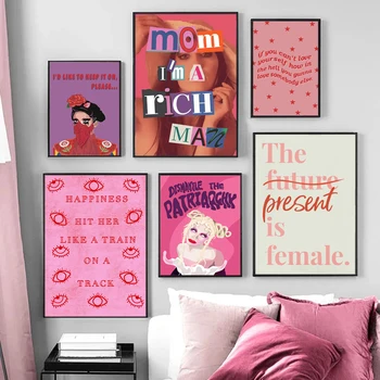 Feminist Kız Güç Tuval Boyama Kendini Aşk Alıntı Baskılar Kadın Duvar Sanatı Pembe Resimleri Posterler Yatak Odası Ev Dekor