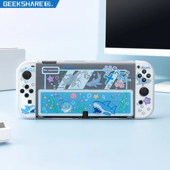 GeekShare Nintendo Anahtarı OLED Durumda Köpekbalığı Parti Sert Kabuk Şeffaf Bölünmüş Joy-con Koruyucu Kapak Anahtarı OLED Yeni Kabuk