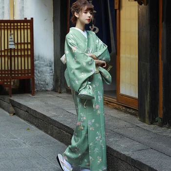 Geleneksel Japon Yukata Kimono Elbise Obi ile Retro Klasik Baskı Flora Uzun Bornoz Asya Giysiler Geyşa Cosplay Kostüm