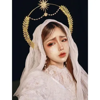 Güneş tanrıçası Altın Taç Antik Kafa Bandı Notre Dame Apollo Güneş Halo Goth Melek Hanfu Altın saç süsü Lolita Sahne