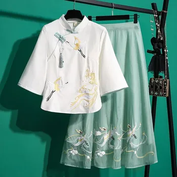 Harajuku Çin Tarzı Tang Takım Elbise Artı Boyutu Qipao Gömlek Giyim Çin Geleneksel Bluz Vintage Kadınlar Beyaz Hanfu Cheongsam Üst