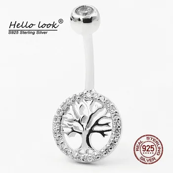 HelloLook 925 Ayar Gümüş Dilek Ağacı Göbek Düğme Yüzük Şanslı Ağaç Göbek Piercing Kadınlar için Vücut Piercing Takı
