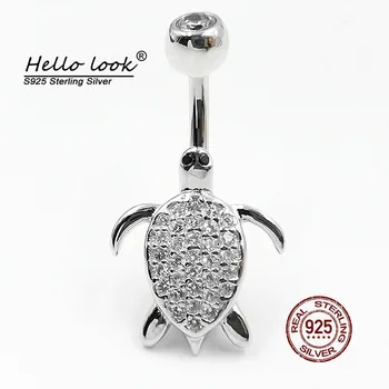 HelloLook Sevimli Kaplumbağa Göbek Piercing 925 Ayar Gümüş Göbek Düğme Yüzük Kız Naverl Tırnak Göbek Piercing göbek takısı