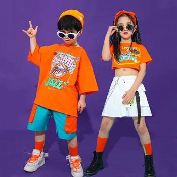 Hip Hop Kız Kırpma T Shirt Erkek Gevşek Kargo Şort Çocuk Etek Yaz Baskı serin tişört Sokak Dans Elbise Genç Caz Çocuk Kostümleri