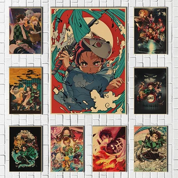 Iblis avcısı Kimetsu hiçbir Yaiba Anime Posteri Duvar Sanatı Retro Posteri Boyama Dekorasyon Oturma Odası Ev Dekor için