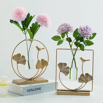 Iskandinav şeffaf masa örtüsü Çiçek Vazolar Topraksız Saksı test tüpü Metal Bitki Tutucu Konteyner modern ev dekorasyonu