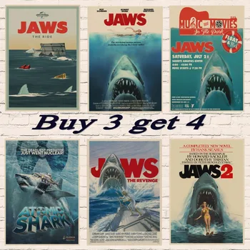 JAWS Poster Köpekbalığı Klasik Korku Filmi seyahat posteri ve Baskılar kraft Boyama Duvar sanat resmi Oturma Odası Ev Dekorasyon için