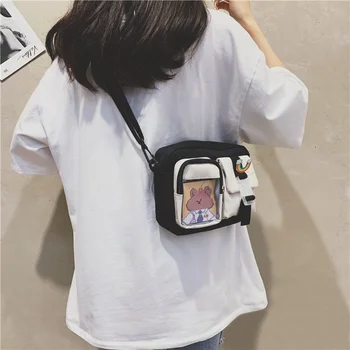 Japon Tarzı Kawaii Çanta Kız Öğrenci Küçük Naylon Torba Mutipockets Şeffaf Crossbody Çanta Kadın Yeni omuzdan askili çanta Bolsa Mujer