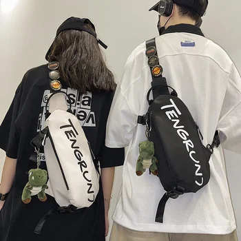 Kadın Ve erkek Göğüs Çantası Öğrenci Bel Çantası kadın omuz çantası erkekler Naylon omuz çantaları Çoklu Cepler Metin Desen Paketi