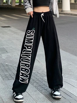 Kadınlar Boy Sweatpants Yüksek Bel Vintage Moda Punk Koyu Akademi Y2k Pantolon Sokak Hip Hop Rahat Harajuku Gotik Mektup